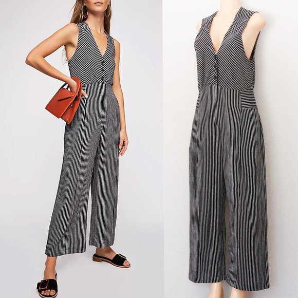 Free People The Liberty Jumpsuits Wide Leg Cotton Black White Striped 6 $128 - Picture 14 of 14